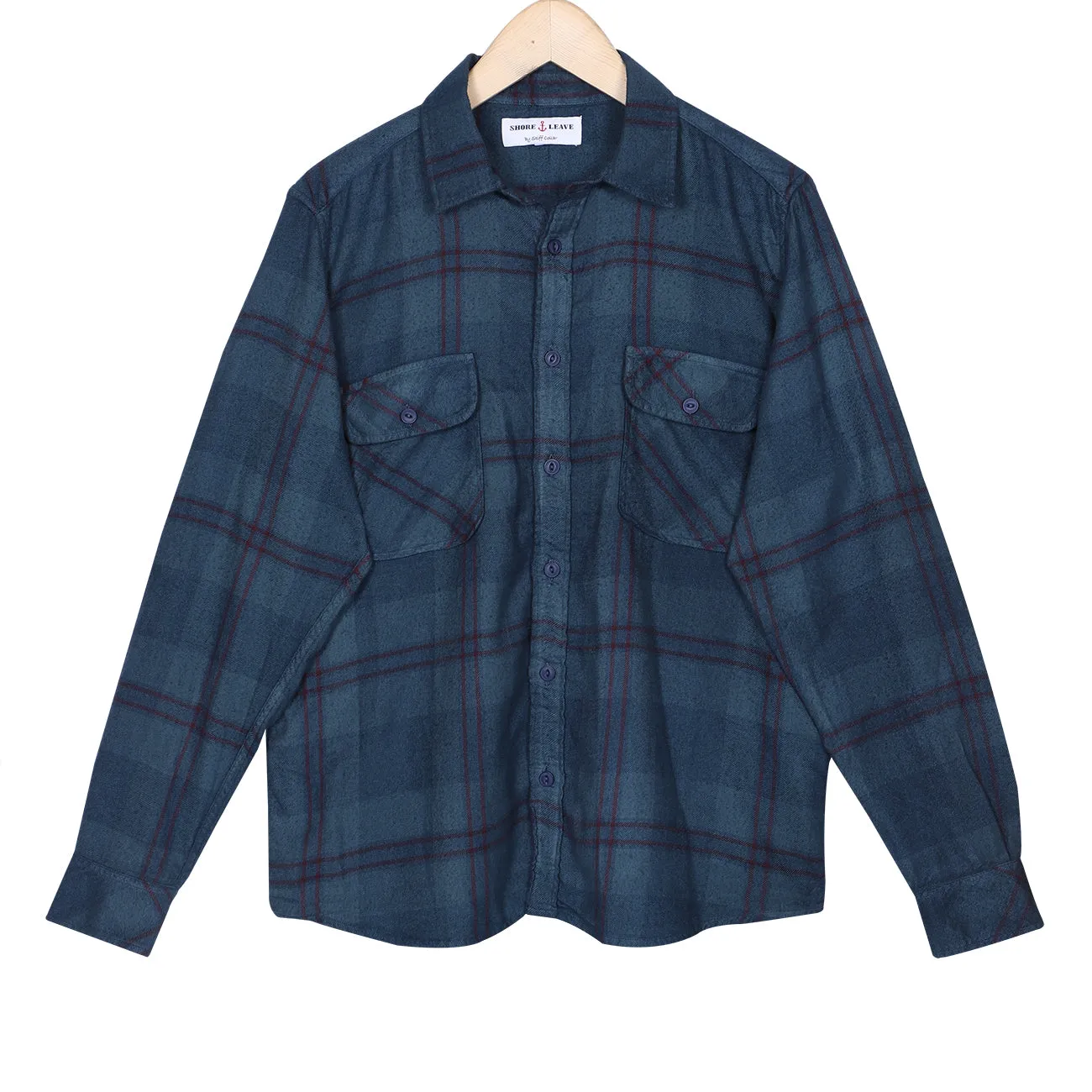 Wolf Navy Grey Check Overdyed Ball Wash Shirt