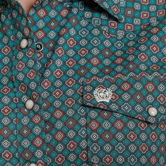 Women's Cinch Teal Retro Print Shirt