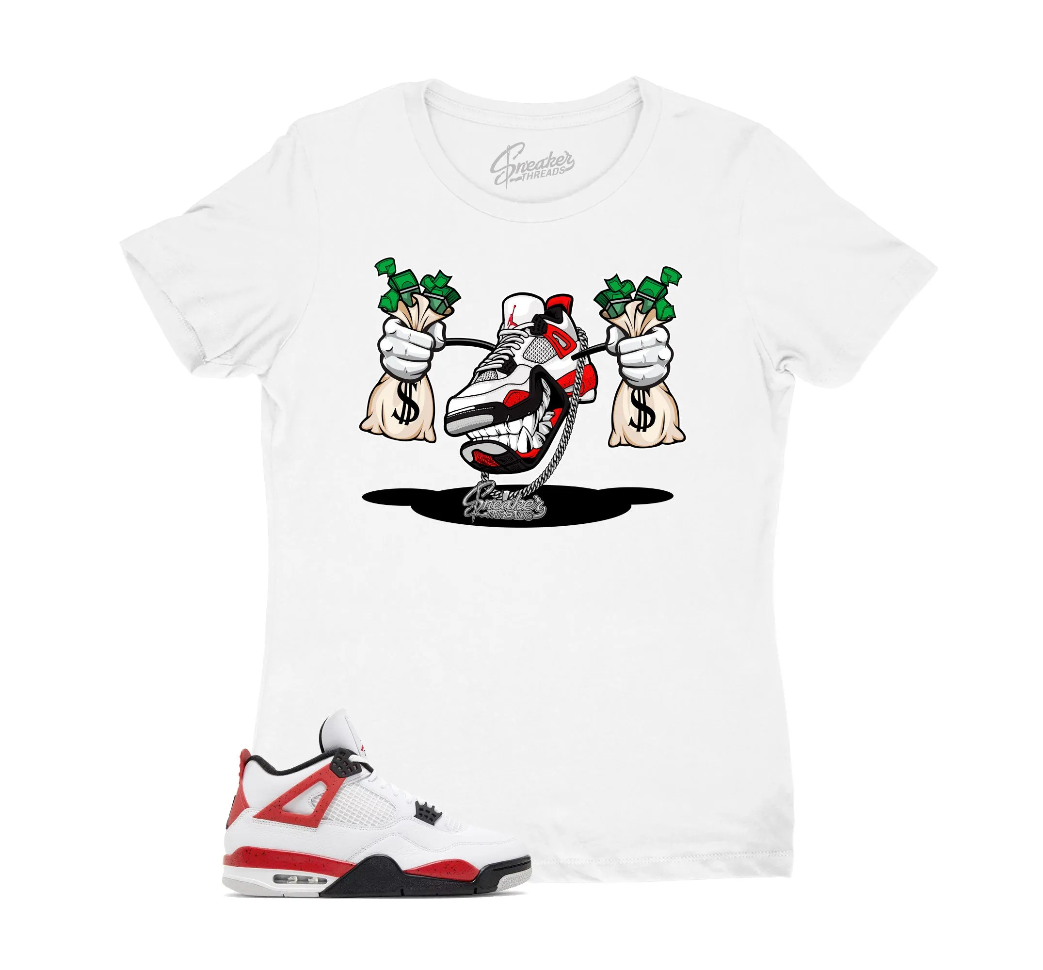 Womens Red Cement 4 Shirt - Fly Kicks - White